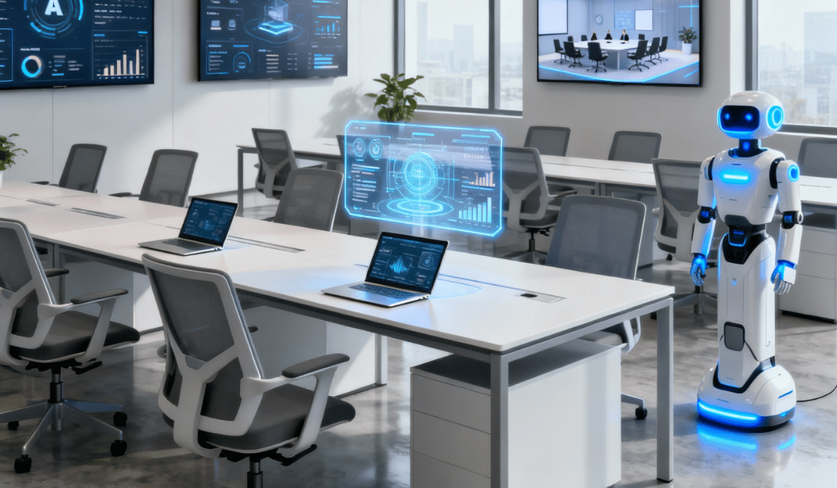 Accenture job cuts impact as empty office desks represent workforce reduction during AI transformation