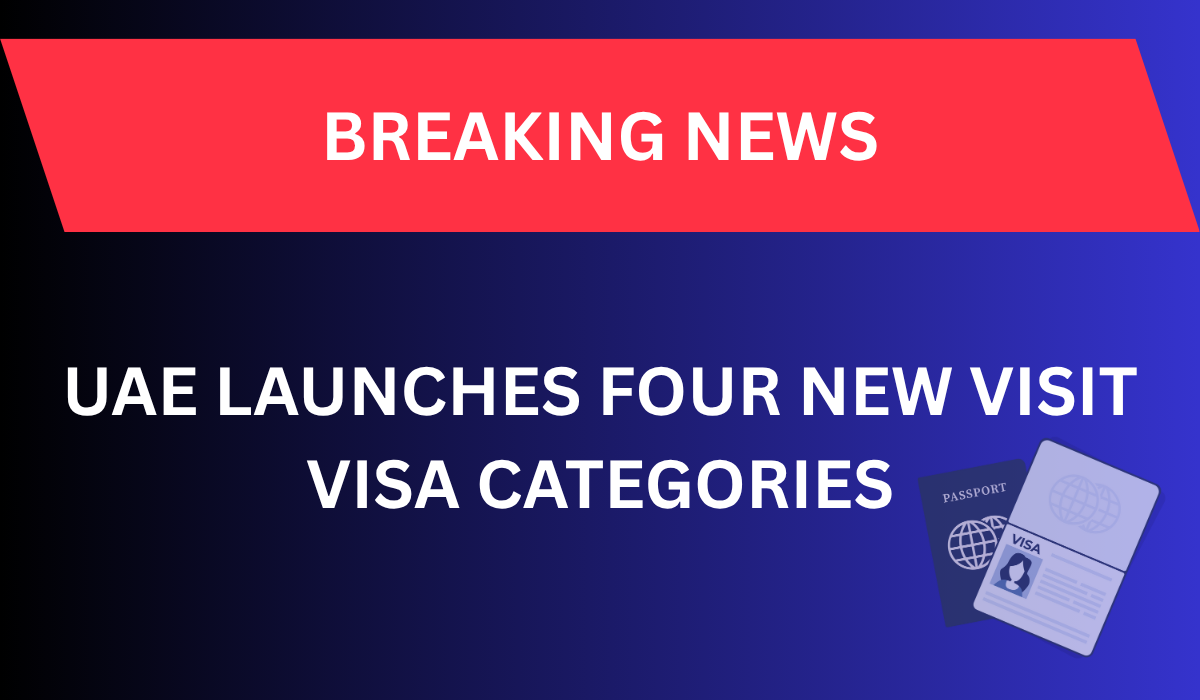 UAE launches four new visit visa categories breaking news announcement with passport and visa illustration