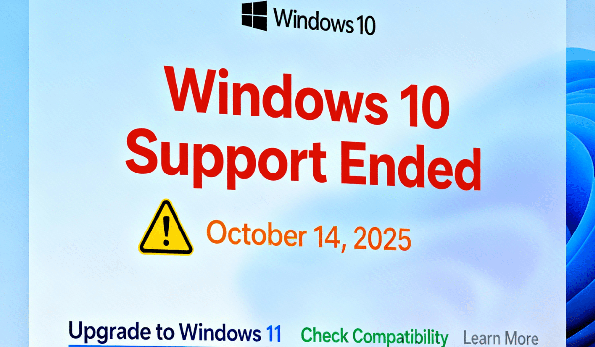 Windows 10 end of support notification showing October 14 2025 deadline and upgrade options